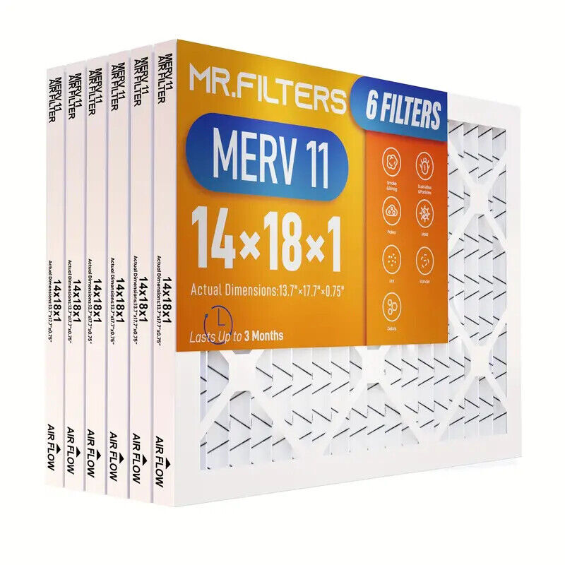 6 Pack 14X18X1 MERV 8 MERV 11 MERV 13 Pleated Air Filter AC Furnace Hvac Filter