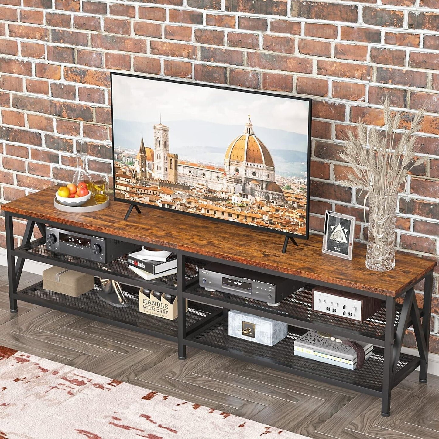 TV Stand for 75 80 inch TV Extra Long 71" Entertainment Center Rustic Brown