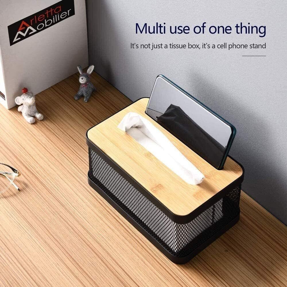 Tissue Box Wood Cover Napkin Holder Dispenser Home Desktop Paper Towel Storage