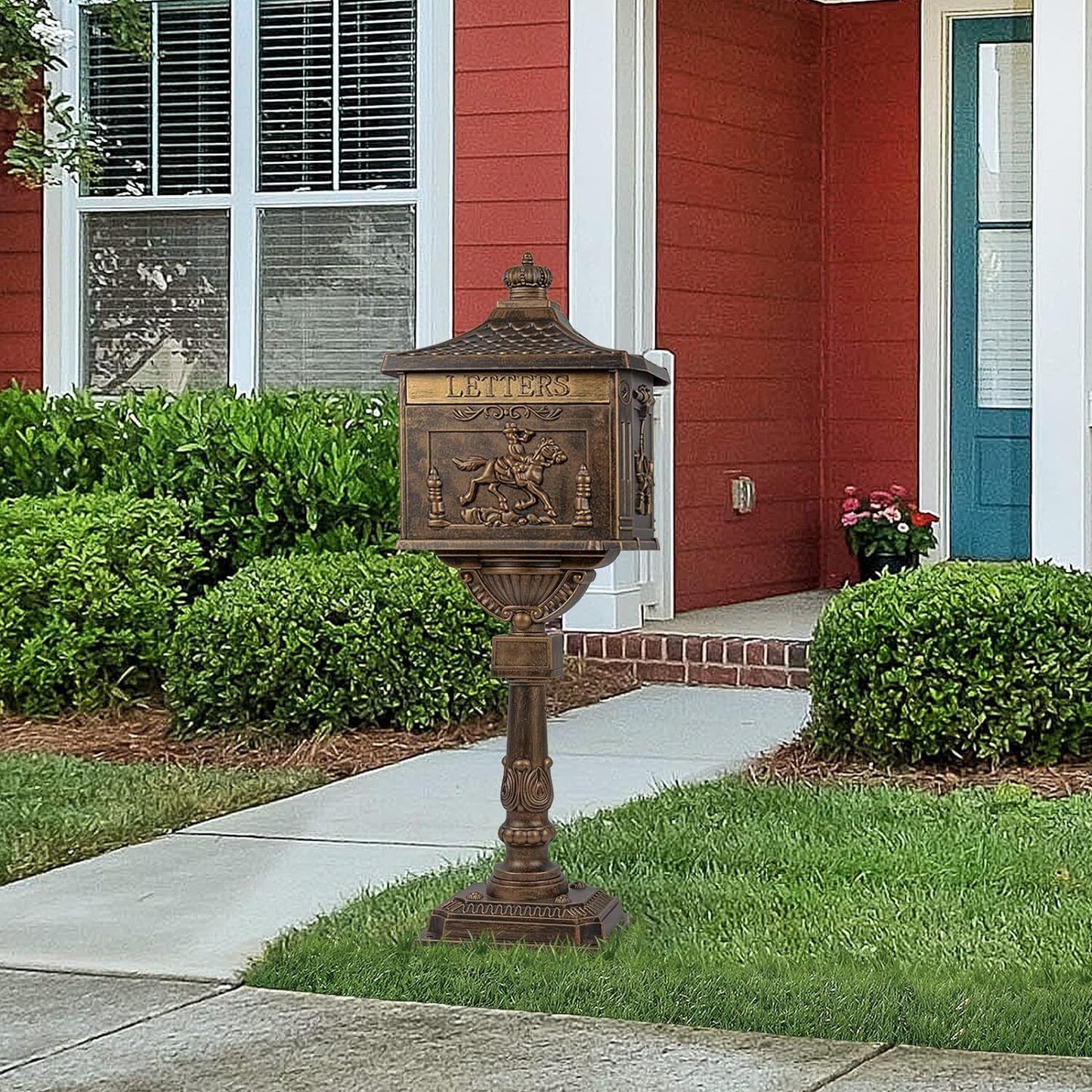 Mail Box Heavy Duty Mailbox Postal Box Security Cast Aluminum Vertical Pedestal