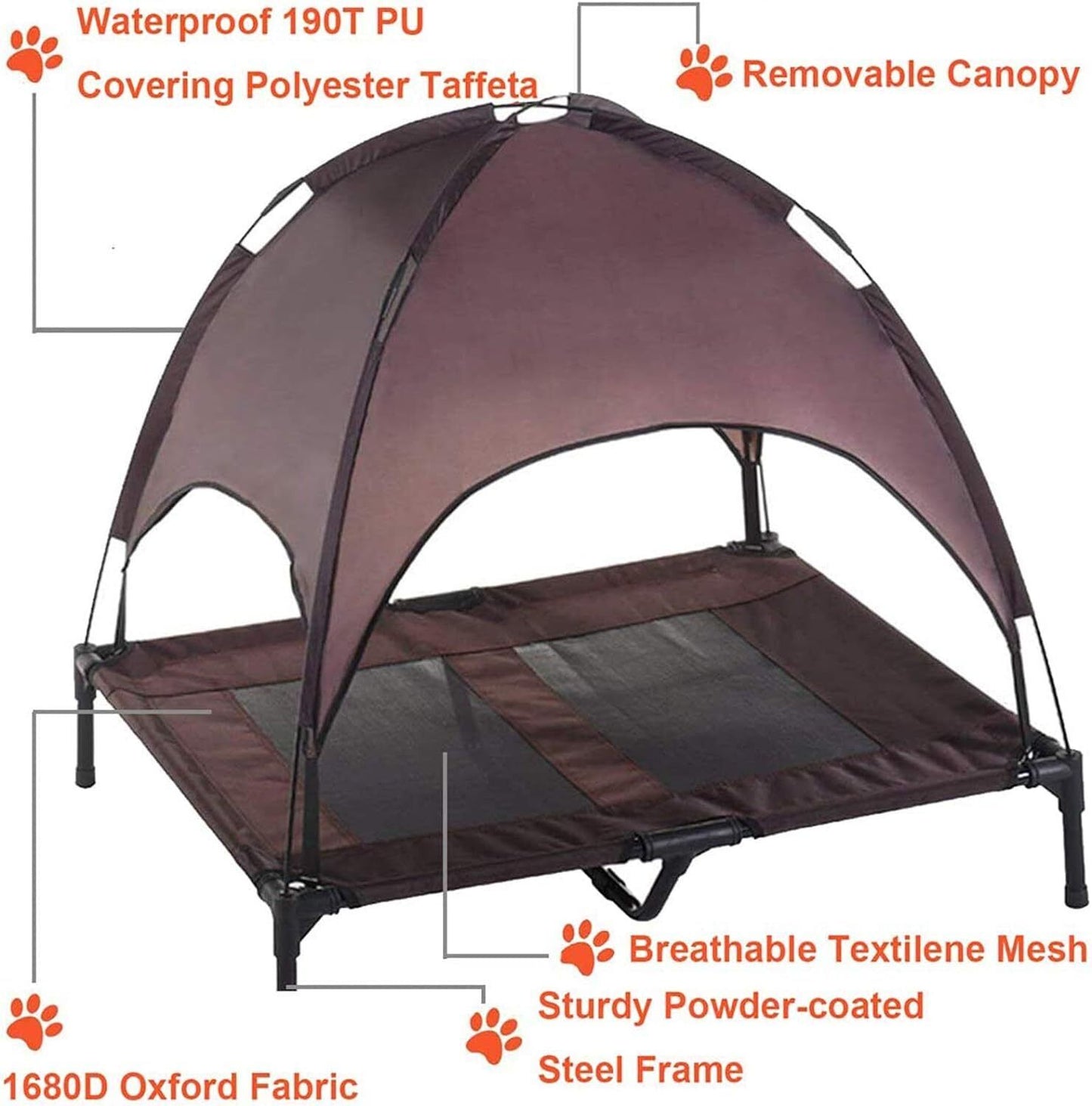 Elevated Dog Bed with Canopy Outdoor Raised Pet Cot Shade Tent Cooling Camping