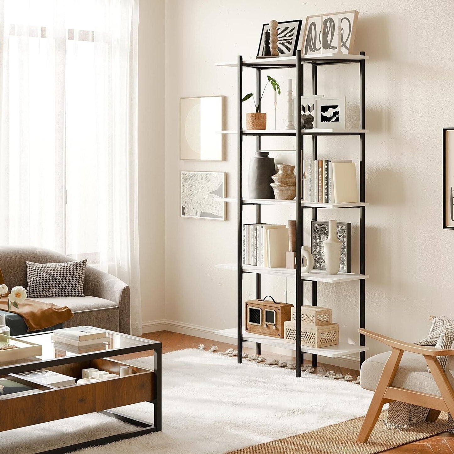 Triangle Tower 5 Tier Bookshelf Display - Book Shelf for Living Room Bookcase