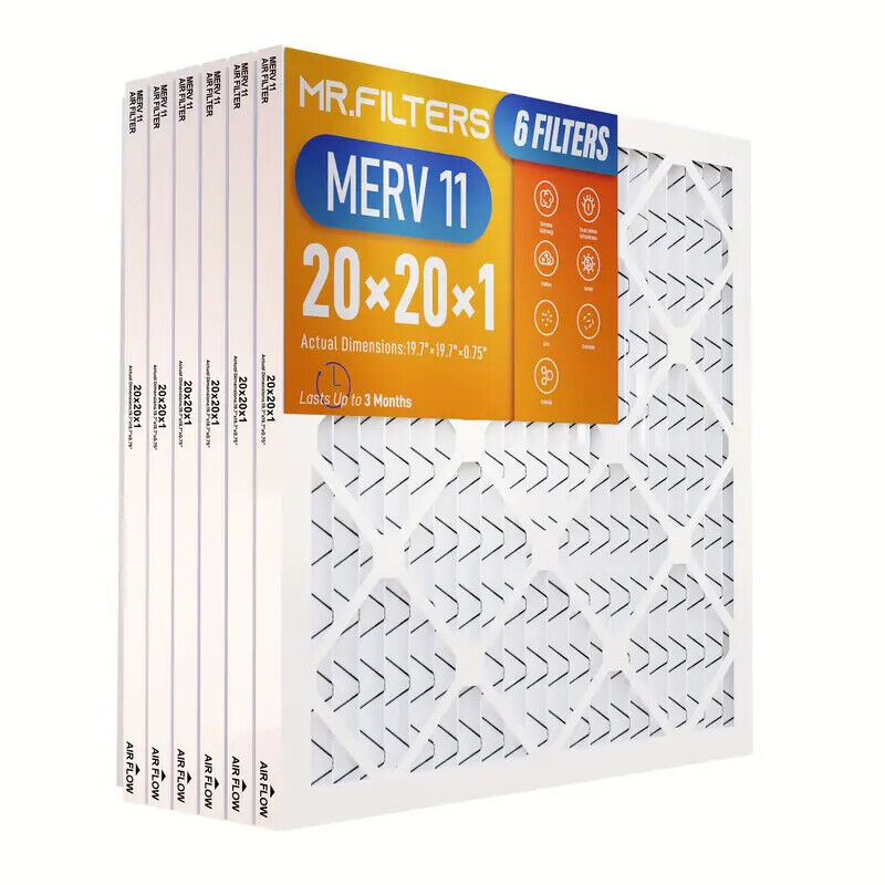 6 Pack 20X20X1 MERV 8 MERV 11 MERV 13 Pleated Air Filter AC Furnace Hvac Filter