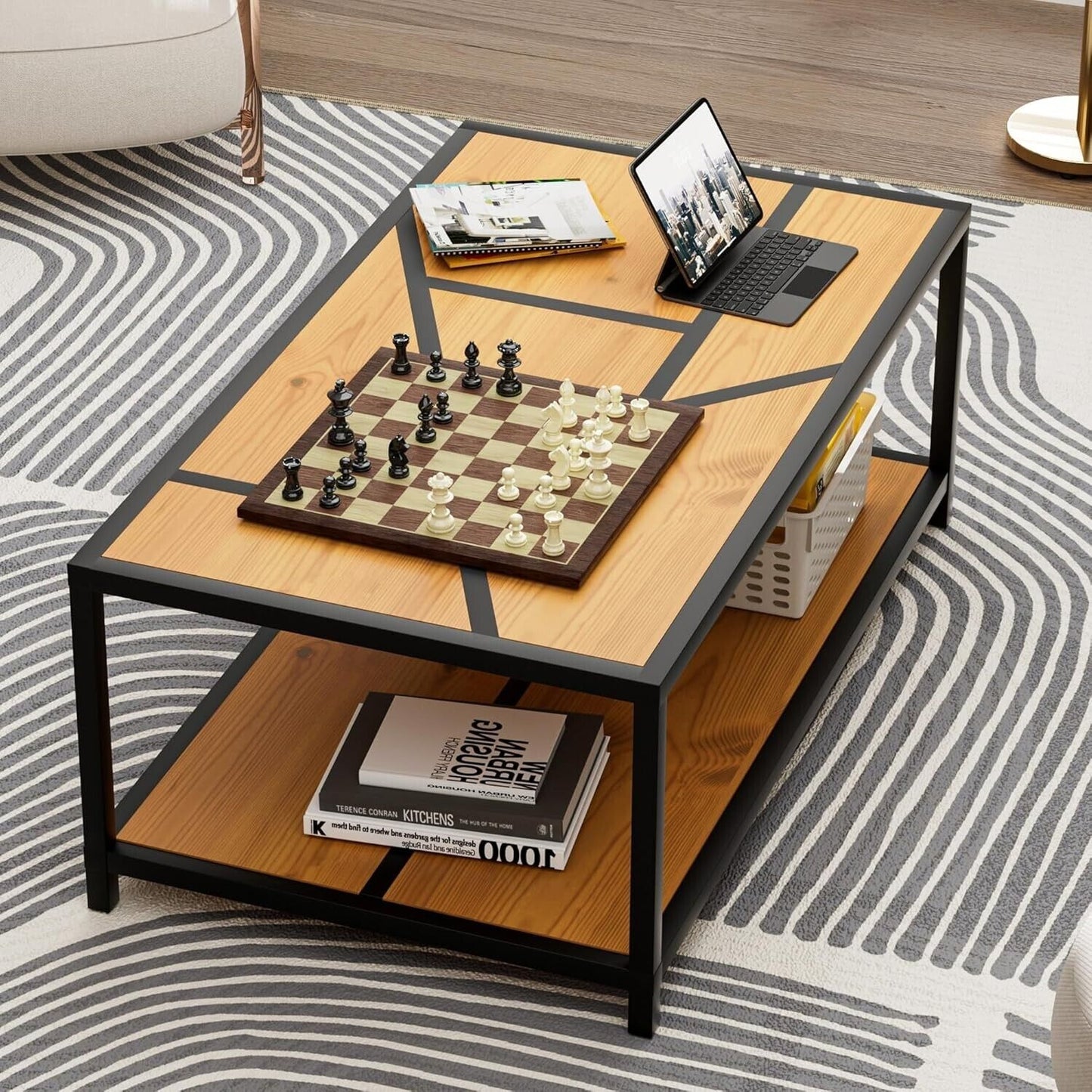 Capri Geometric Wood Coffee Table - Geometric Modern Coffee Table, Wood Coffee