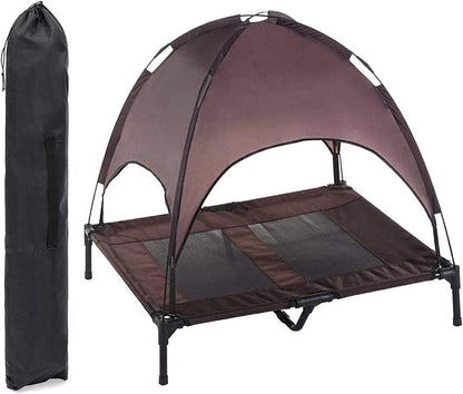 Elevated Dog Bed with Canopy Outdoor Raised Pet Cot Shade Tent Cooling Camping