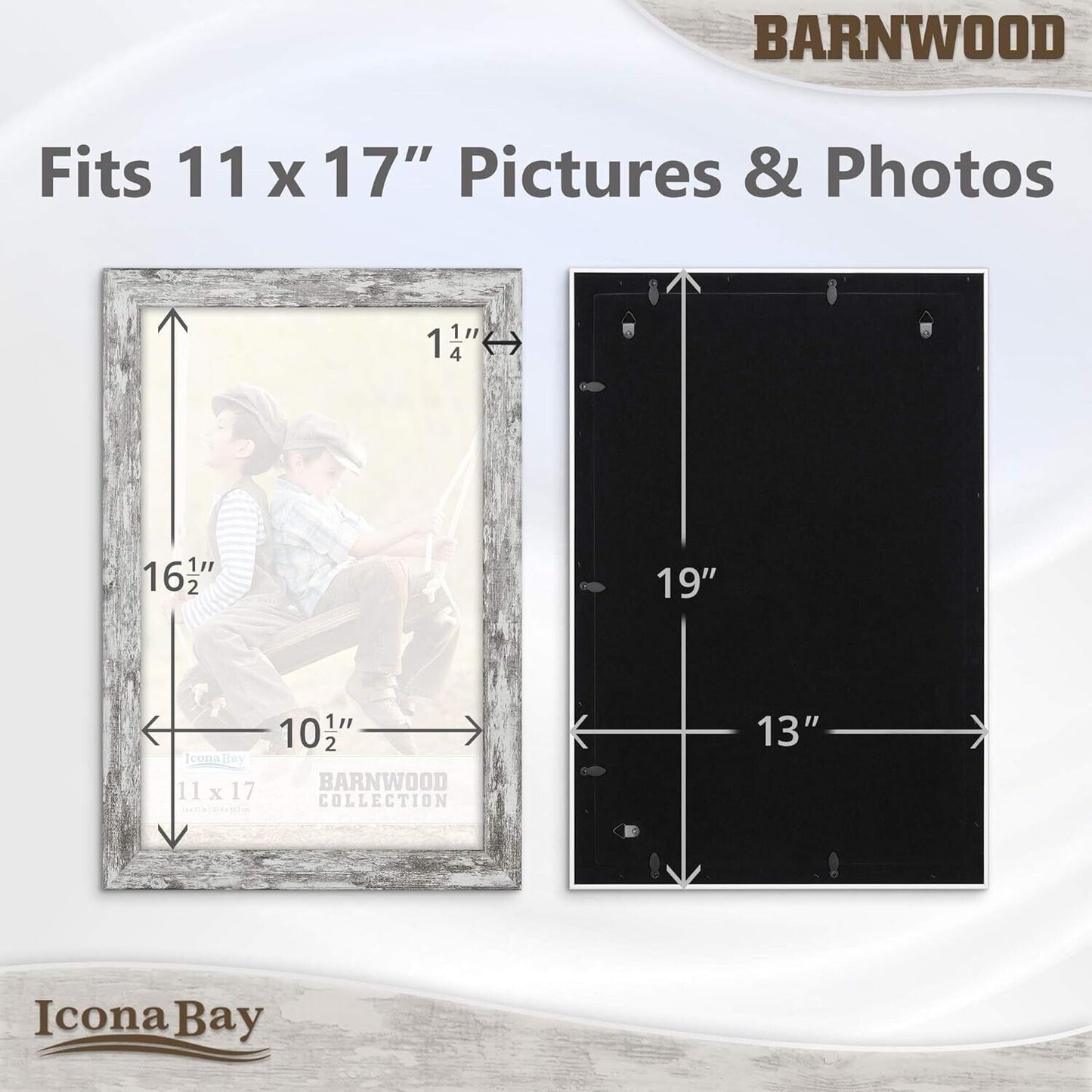 11X17 Pony Gray Picture Frame Fits 11X15 Photos Country Rustic Style Wall Mount