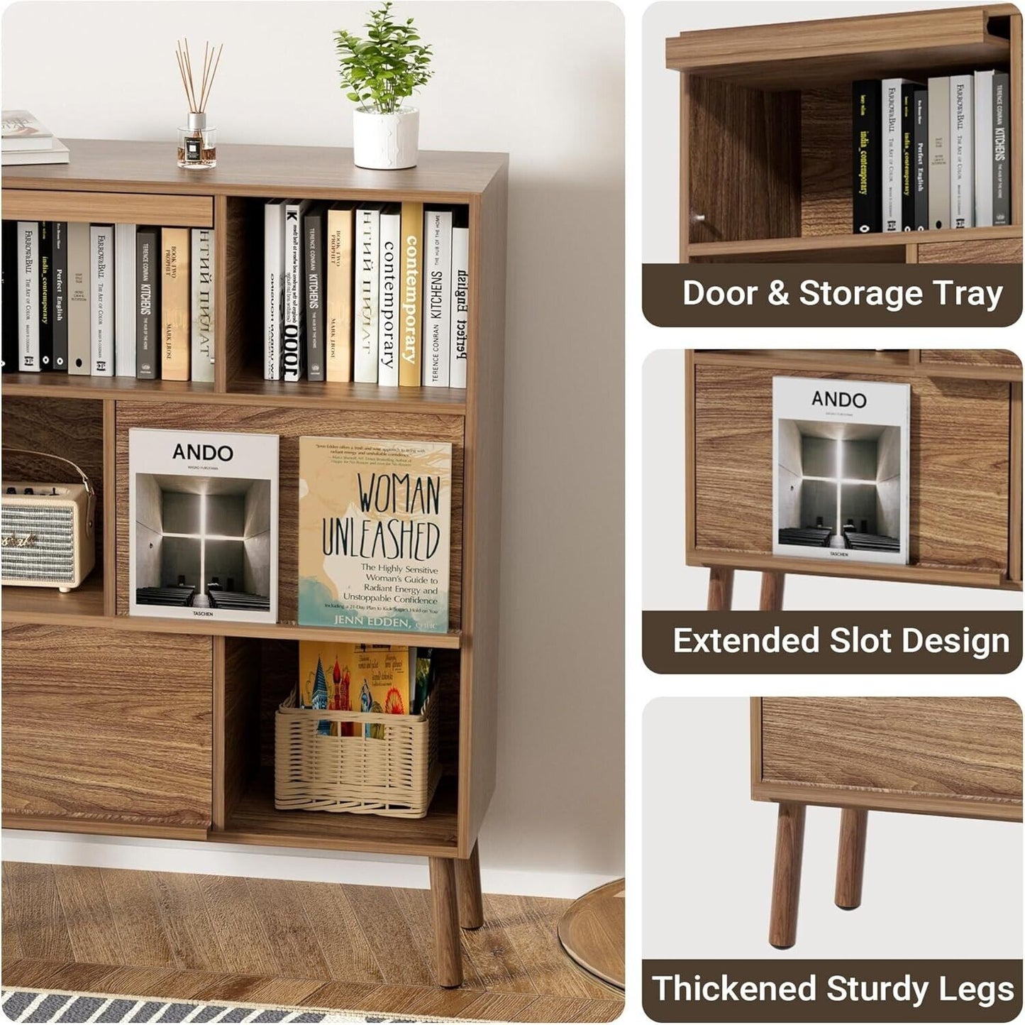 Metro Wooden Bookshelf and Display Cube - Small Bookcase with Doors 6 Cube Organ