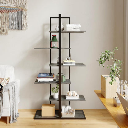 Modern Ladder 6 Tier Bookshelf - Tree Bookshelf - 6 Shelf Floor Standing Bookcas