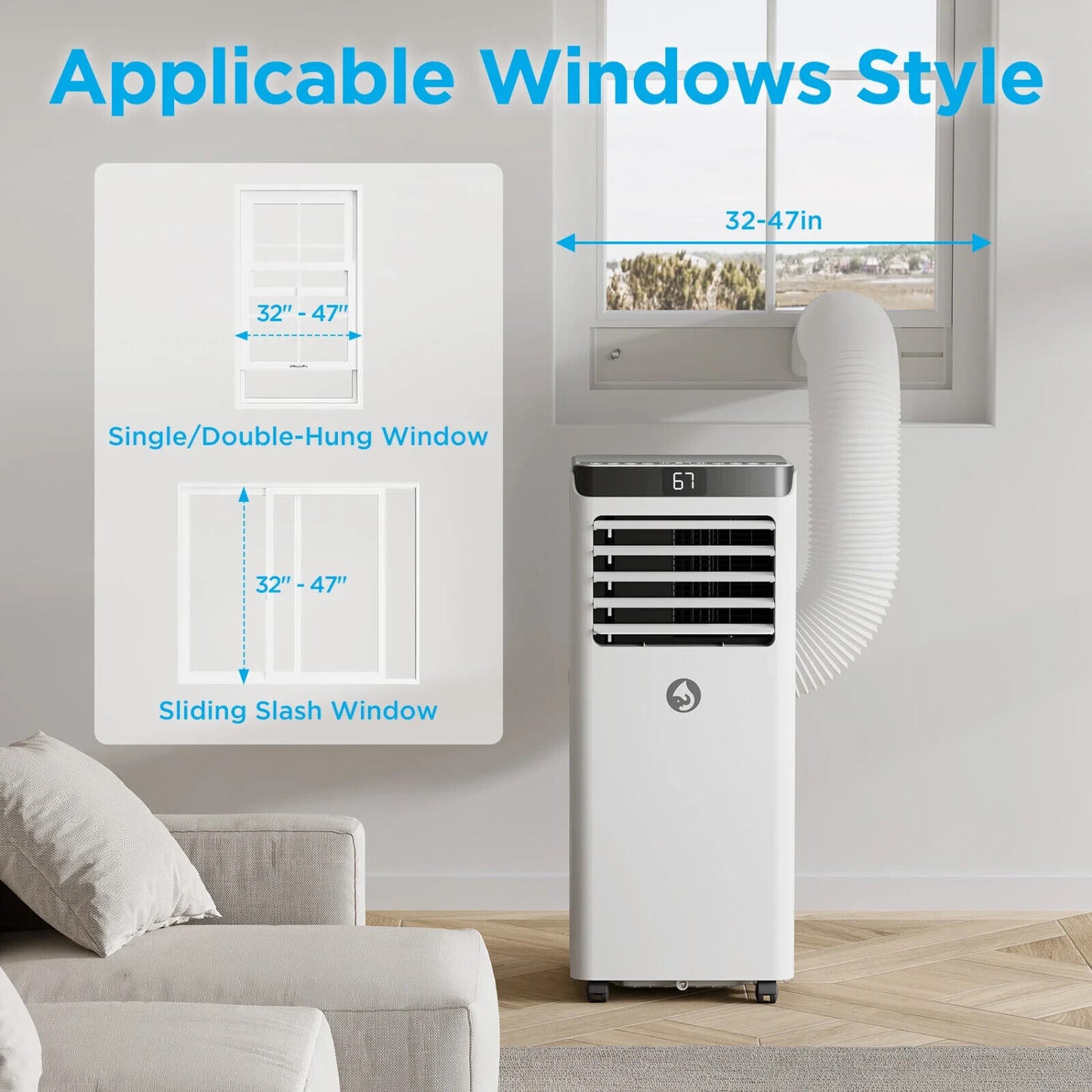 8000 BTU Portable Air Conditioner 3-in-1 Quiet AC Unit with Fan & Dehumidifier