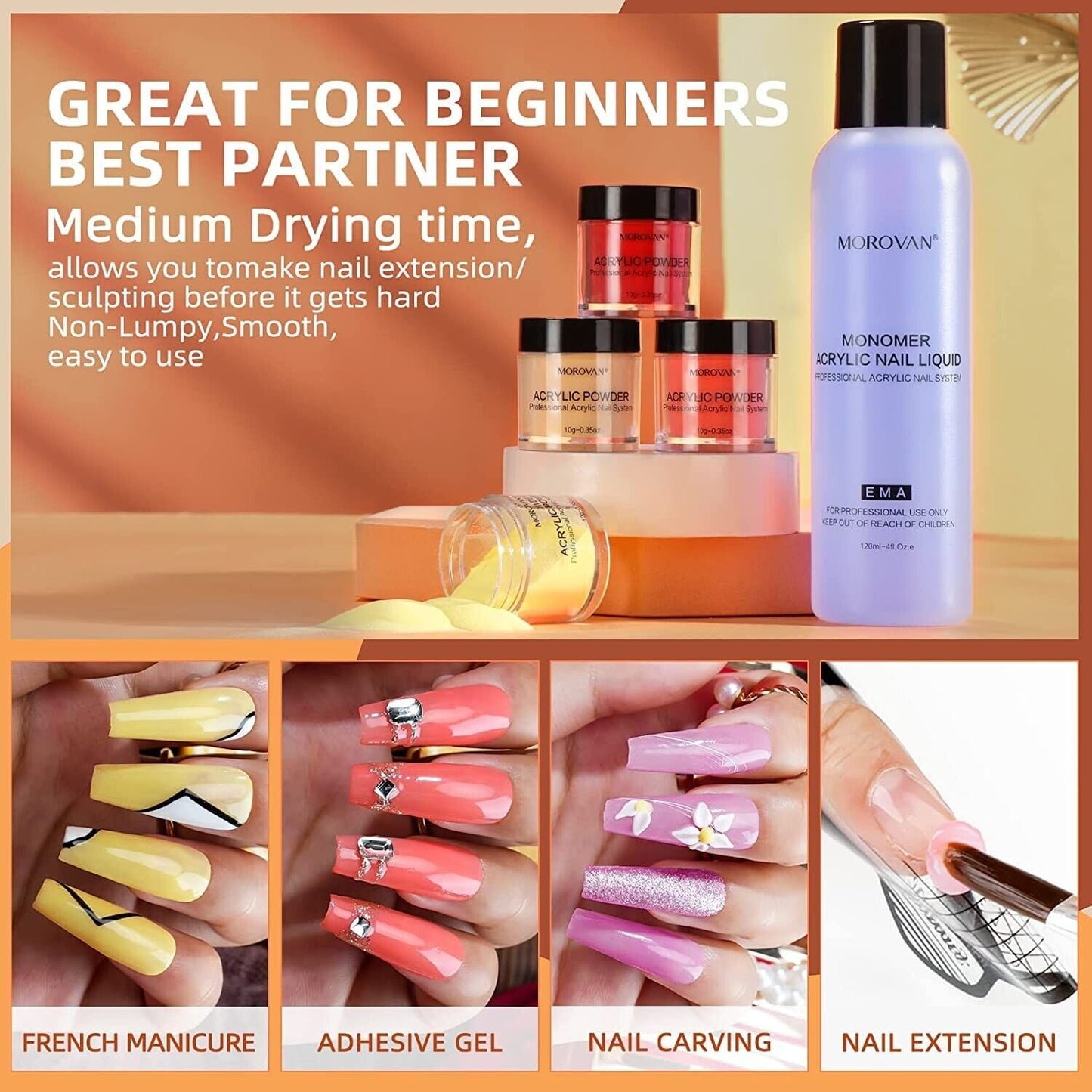 Morovan Acrylic Nail Kit with Everything - 24 Colors Glitter Acrylic + FREE GIFT