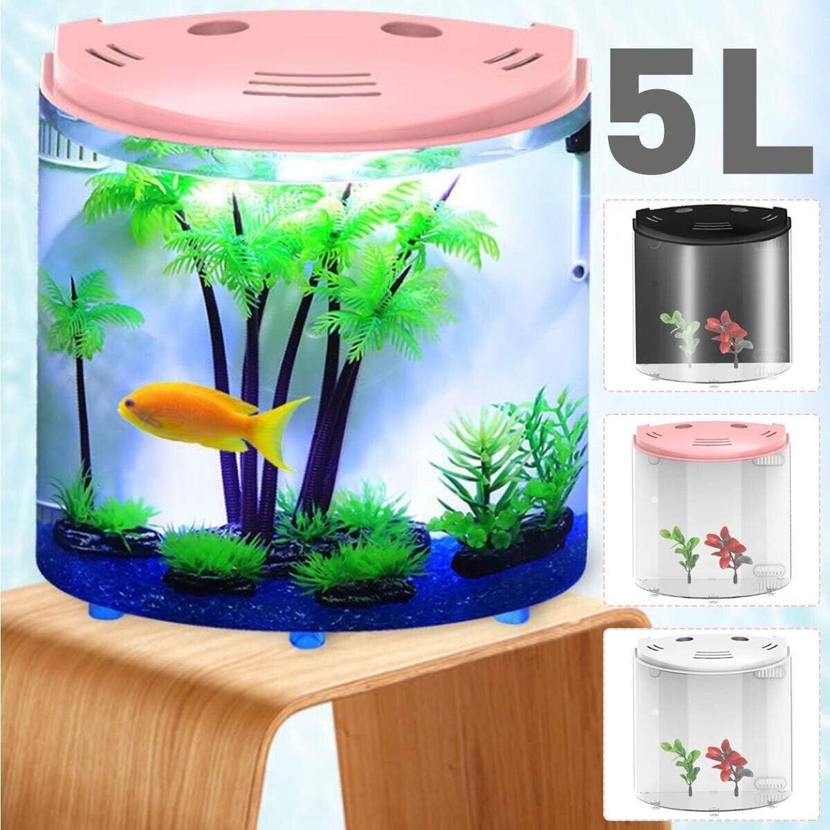 5L Fish Tank Aquariums USB LED Half Moon Mini Aquarium Acrylic Large Capacity