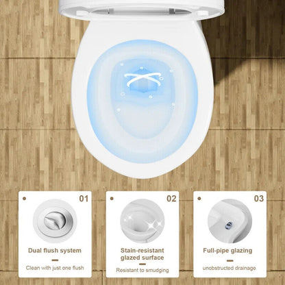 19" High Rear Outlet Toilet Dual Flush Round With Soft Close Seat 1/1.6 GPF