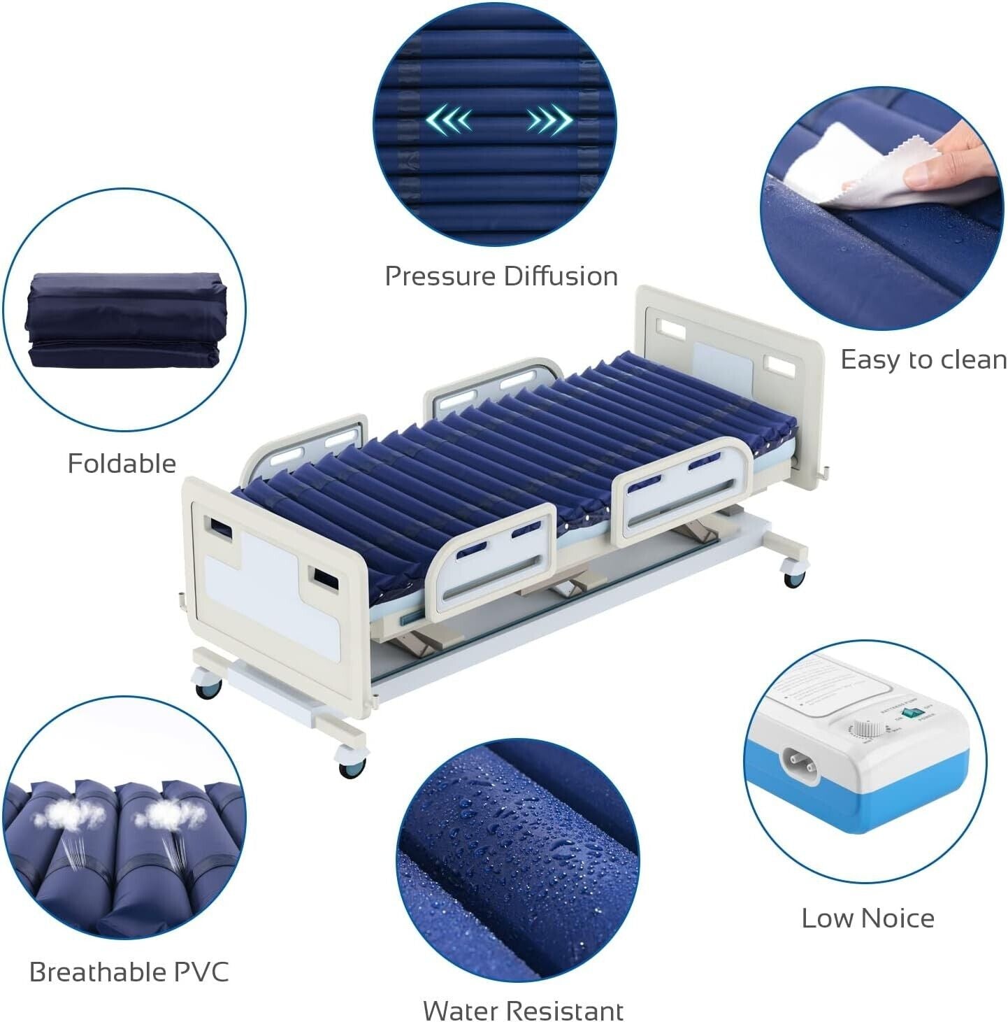 Alternating Air Pressure Mattress Pad and Pump for Beds Prevents Bedsores New