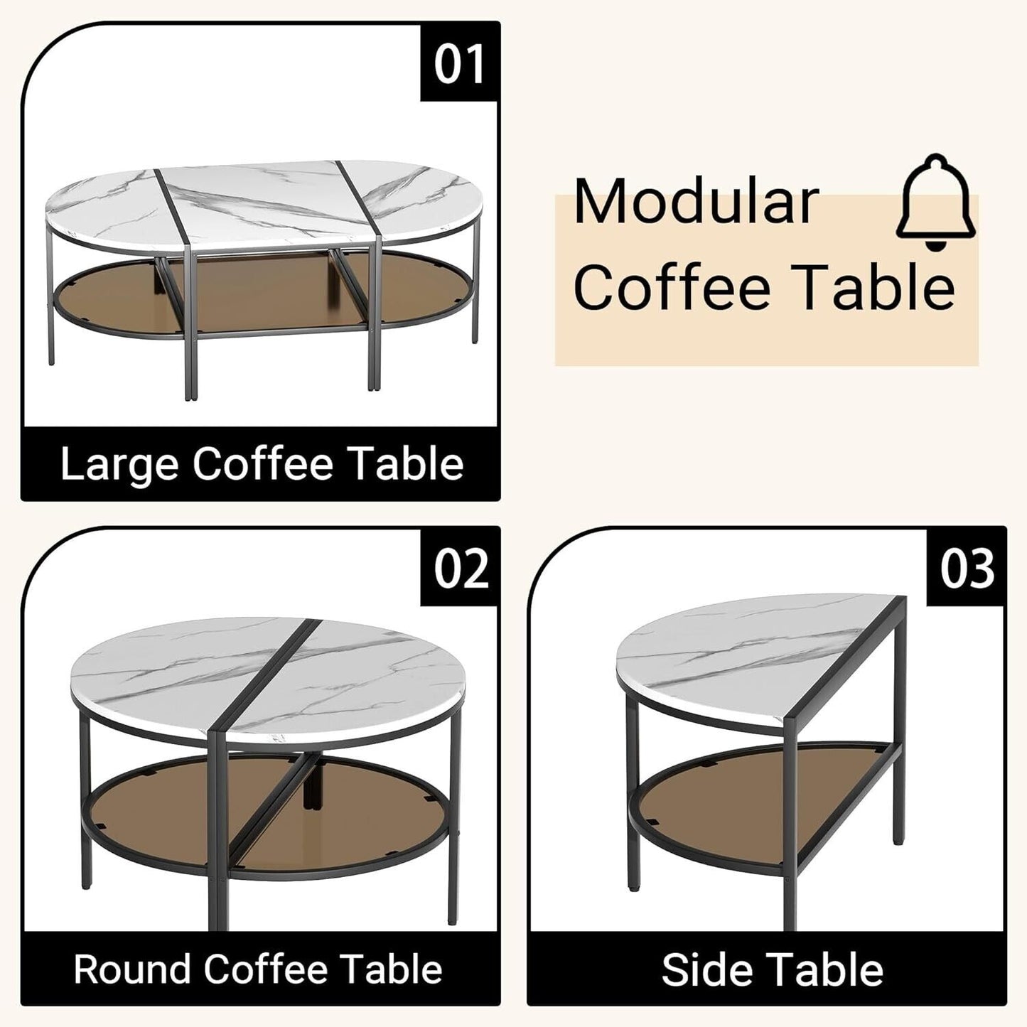 Oval Mod Marble 3 Piece Coffee Table - Coffee Table Set Round Coffee Table