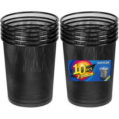 Office Black Mesh Trash Cans, 10-Pack 4 Gal Mesh Office Trash Cans