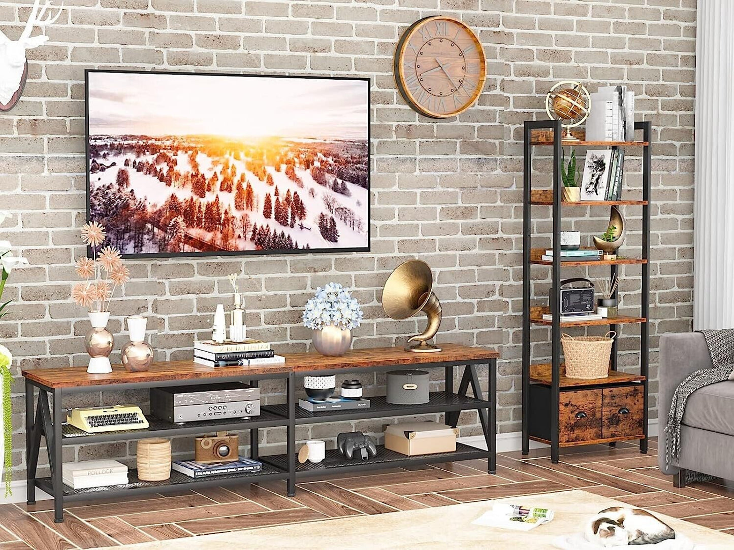 TV Stand for 75 80 inch TV Extra Long 71" Entertainment Center Rustic Brown