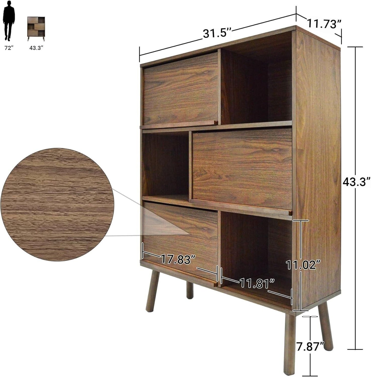 Metro Wooden Bookshelf and Display Cube - Small Bookcase with Doors 6 Cube Organ