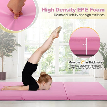 Pink Folding Mat Thick Foam Fitness Exercise Gymnastics Panel Gym Workout 6'x2"