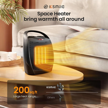 Kismile Small Electric Space Heater Ceramic Space Heater Fan Portable 750W/1500W