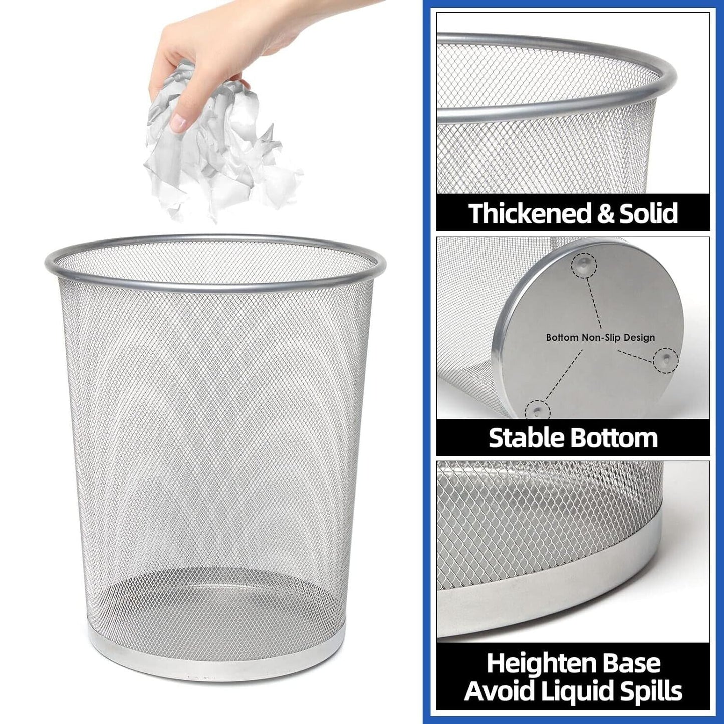 Office Silver Mesh Trash Cans, 10-Pack 6 Gal Mesh Office Trash Cans Metal Wire