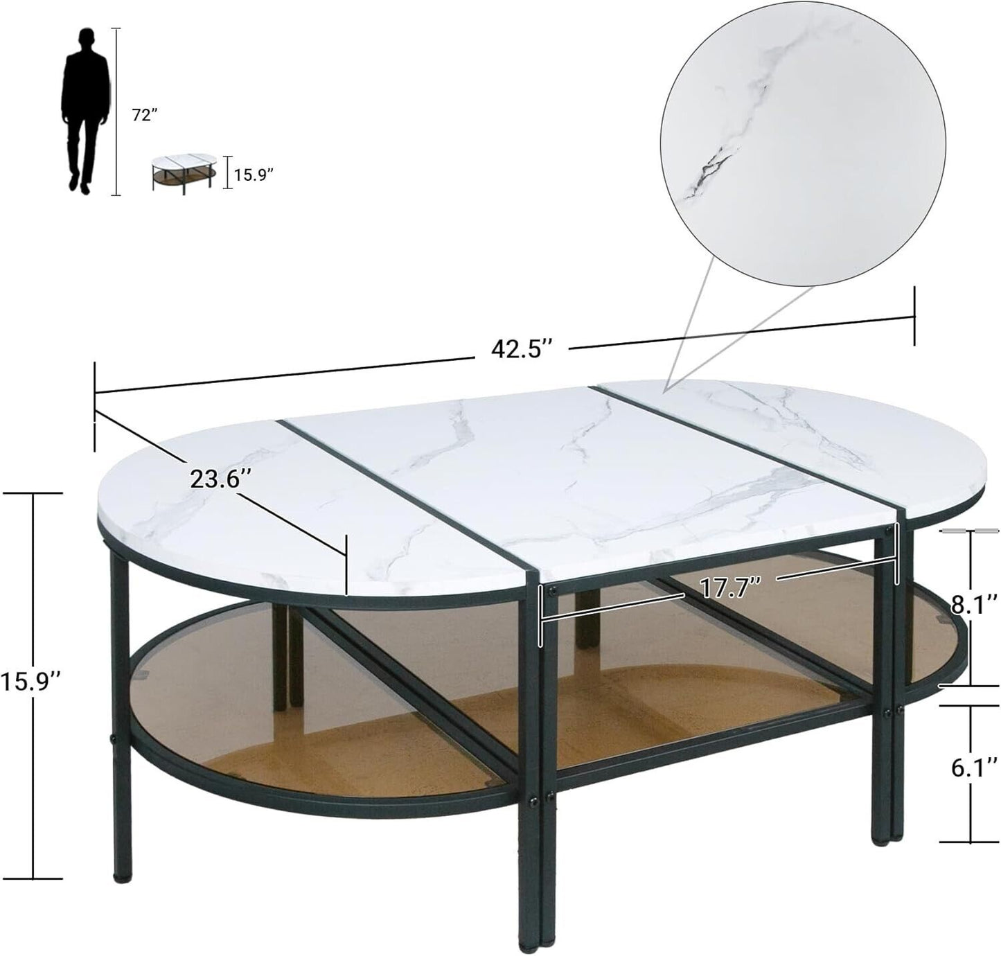 Oval Mod Marble 3 Piece Coffee Table - Coffee Table Set Round Coffee Table