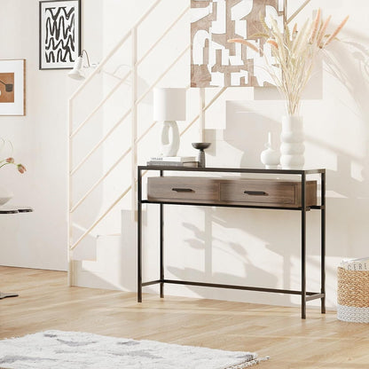 City Minimalist Entryway Console Table - 43 Inch Narrow Console Table 2 Drawers