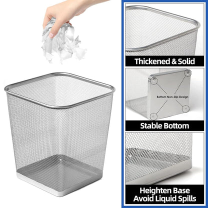 10-Pack Silver Square Metal Trash Cans, 6 Gallon Capacity, Mesh Design, Non-S...