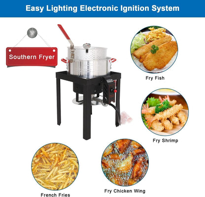 30QT Turkey Deep Fryer & 10QT Fish Fryer Kit Aluminum, 55000BTU Propane Burner