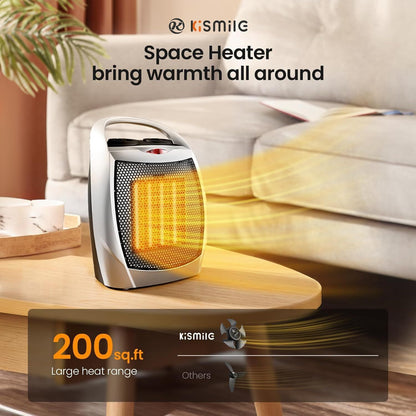 Kismile Small Electric Space Heater Ceramic Space Heater Fan Portable 750W/1500W