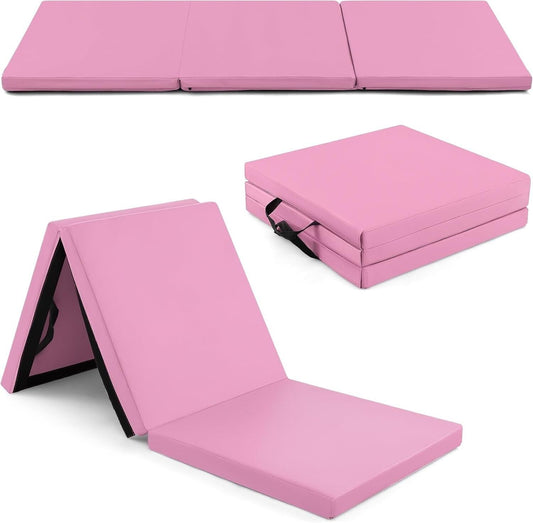 Pink Folding Mat Thick Foam Fitness Exercise Gymnastics Panel Gym Workout 6'x2"