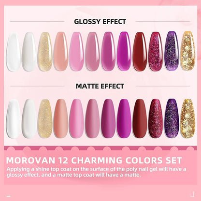 Morovan Poly Gel Nail Kit - 12 Colors Poly Nail Gel Kit with 48W LED Nail Lamp