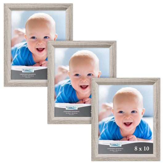 Icona Bay 8x10 Gray Picture Frame, Vintage Style, 3 Pack, Cherished Memories Col