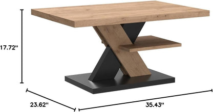 Coffee Table Square Modern Wood Tea Table with Large Two Storage Drawers Oak