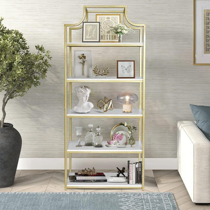 5-Tier Gold Bookcase, 29.5" Lx70.6 H, Bookshelf for Bedroom,Gold Book Display Sh