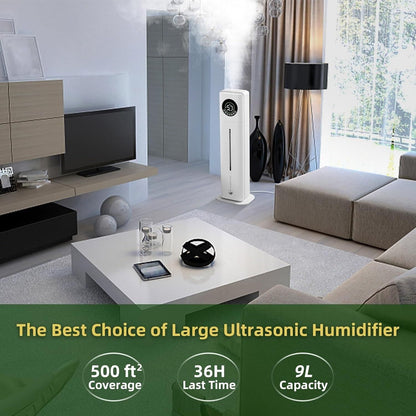 Floor Standing Humidifier for Large Room 9L/2.4G Top Fill Humidifiers with Timer