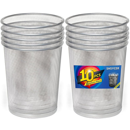 Office Silver Mesh Trash Cans, 10-Pack 6 Gal Mesh Office Trash Cans Metal Wire