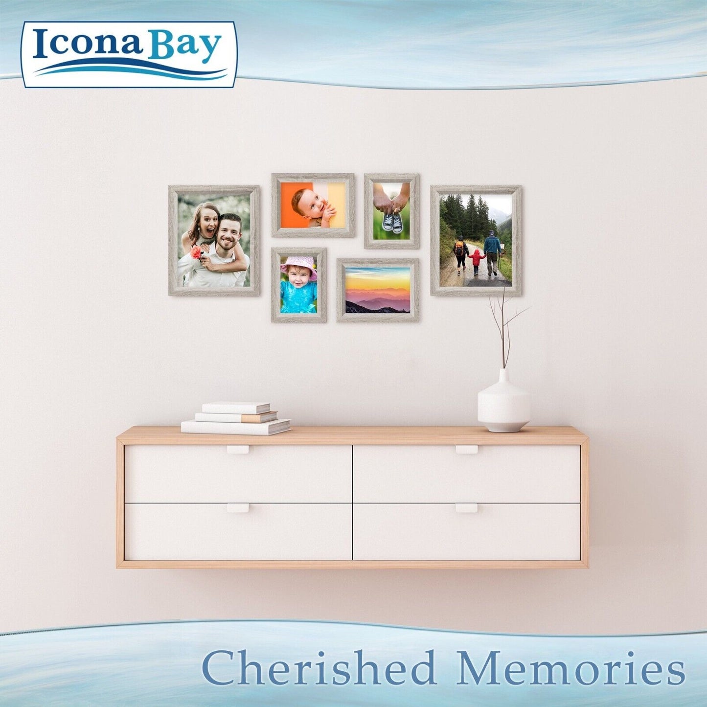 Icona Bay 8x10 Gray Picture Frame, Vintage Style, 3 Pack, Cherished Memories Col