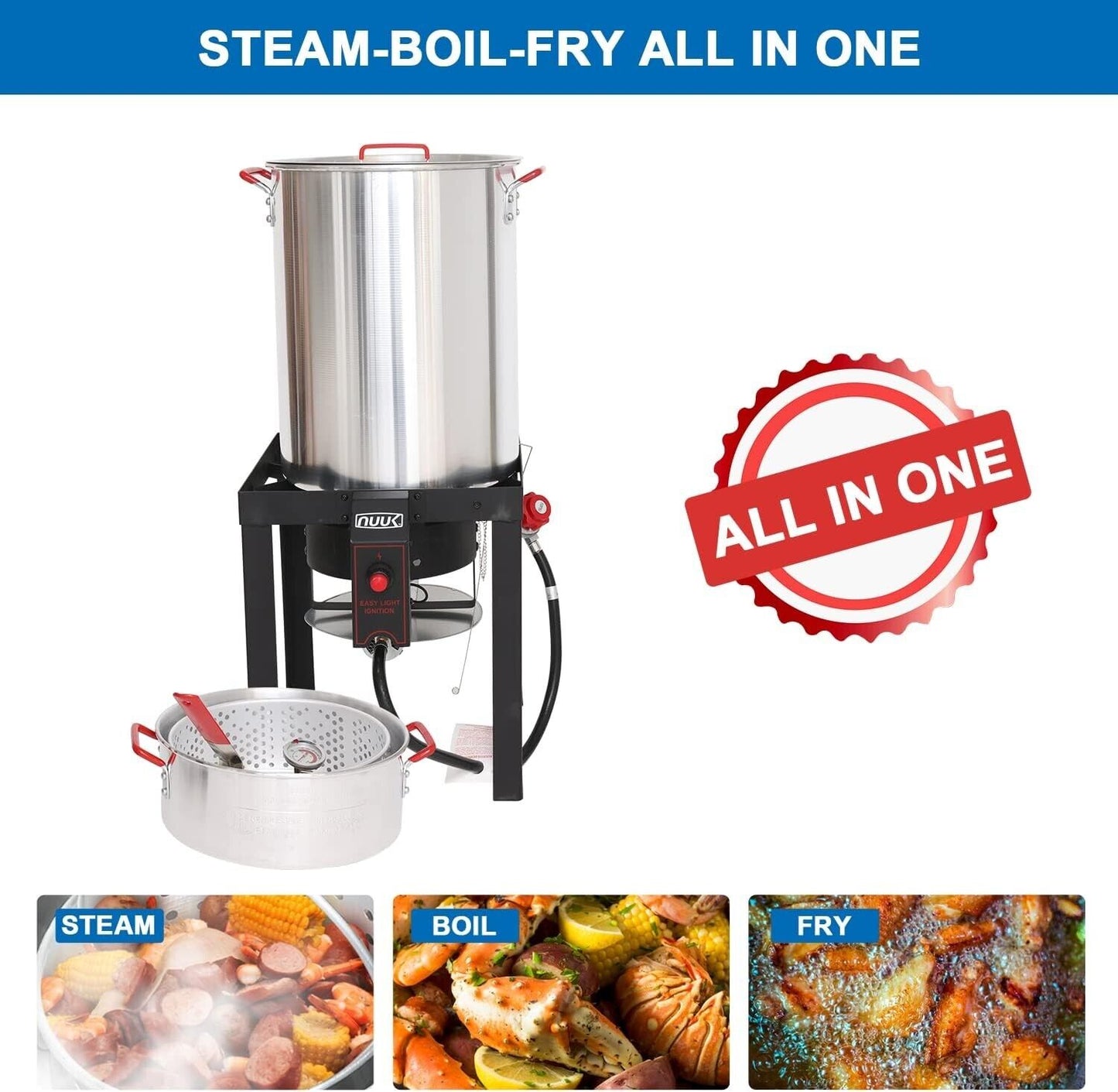 30QT Turkey Deep Fryer & 10QT Fish Fryer Kit Aluminum, 55000BTU Propane Burner