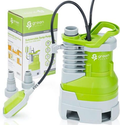 Green Expert 1/2 HP Submersible Sump Pump Max Flow 3000GPH Built-in Float Switch