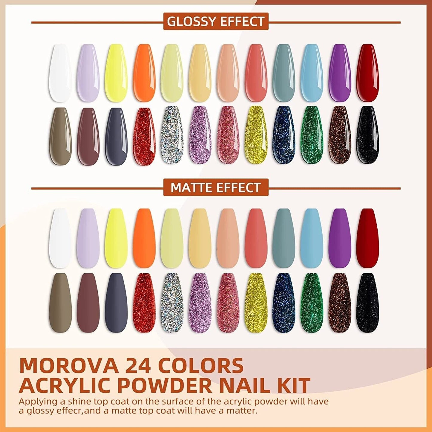 Morovan Acrylic Nail Kit with Everything - 24 Colors Glitter Acrylic + FREE GIFT