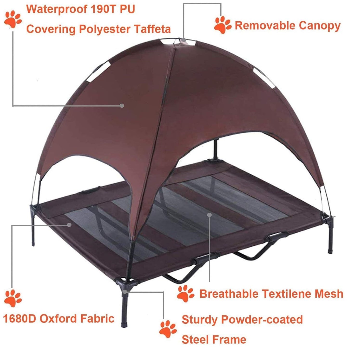 Elevated Dog Bed with Canopy Outdoor Raised Pet Cot Shade Tent Cooling Camping