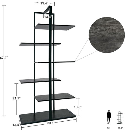 Modern Ladder 6 Tier Bookshelf - Tree Bookshelf - 6 Shelf Floor Standing Bookcas