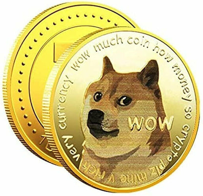 2x Gold Dogecoin Coins Commemorative 2021 New Collectors Gold Plated Black Case