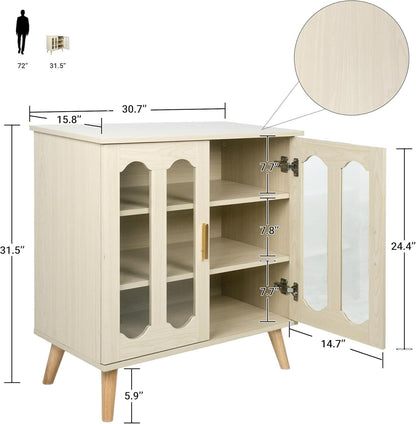 Light Wash Wood Buffet Cabinet and Storage Display - Kitchen Storage Cabinet Tan