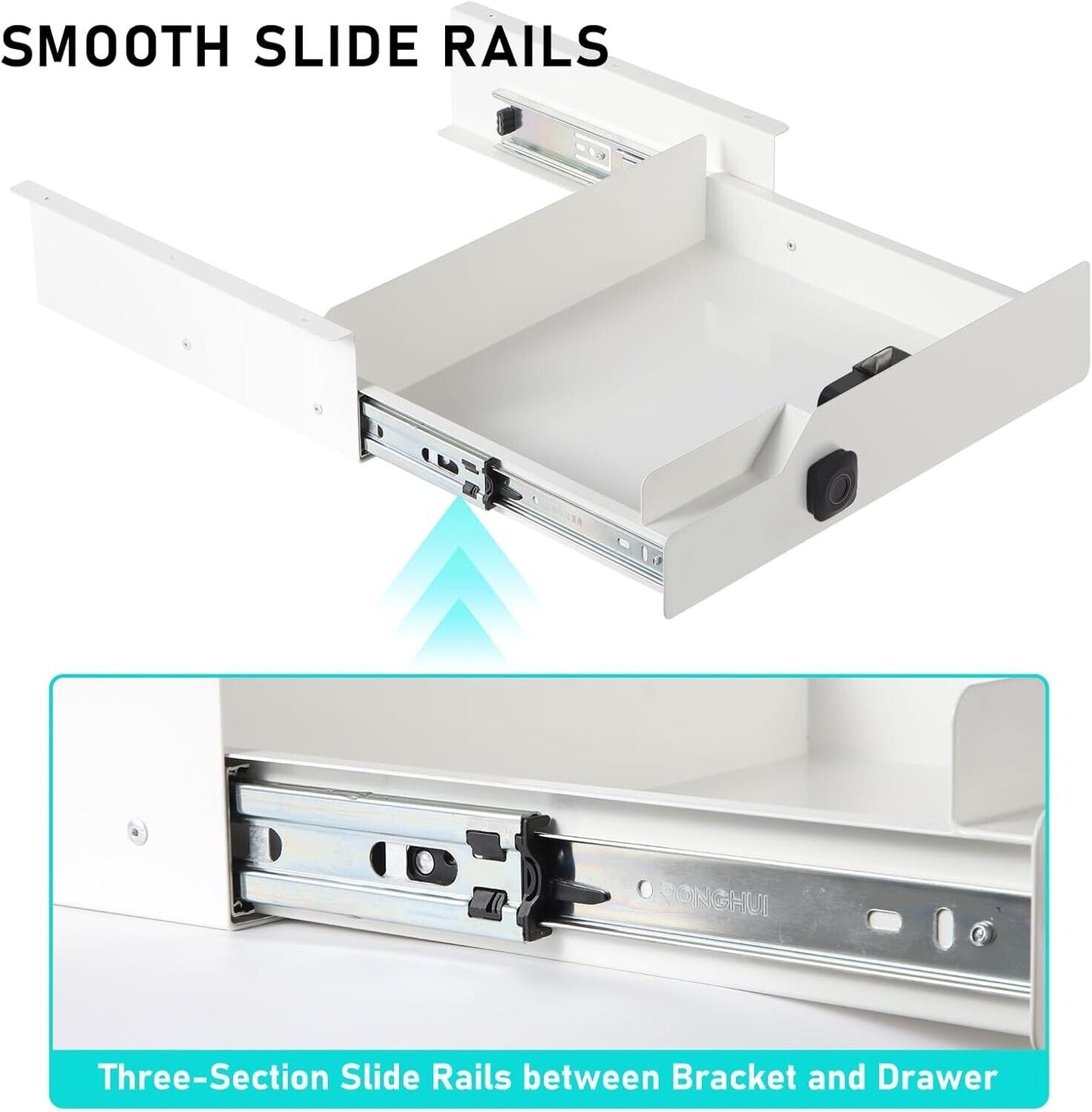 16 inch Secure Under Desk Mounted Pull Out Drawer with Fingerprint Lock for Offi