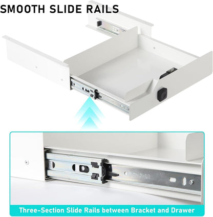 16 inch Secure Under Desk Mounted Pull Out Drawer with Fingerprint Lock for Offi