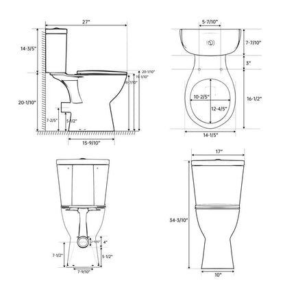 19" High Rear Outlet Toilet Dual Flush Round With Soft Close Seat 1/1.6 GPF