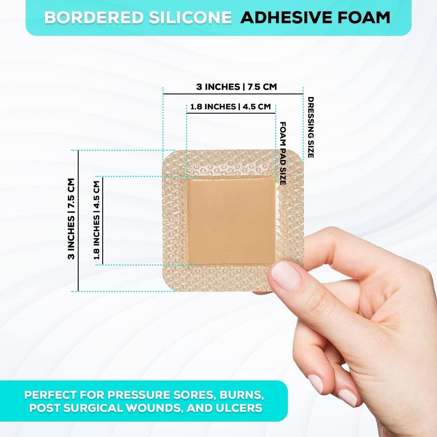 MedVance Silicone Bordered Adhesive Wound Dressing, 3"x3", Box of 5