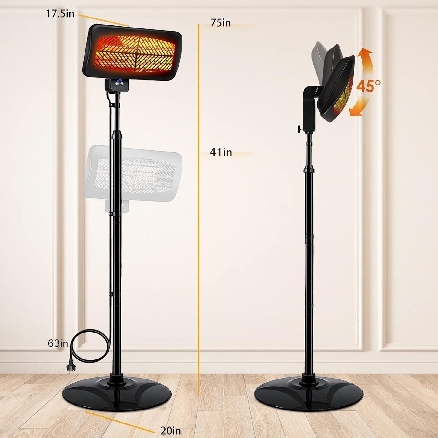 Outdoor patio Heater 1500w Garage Heater With Timer 3 Modes Fast Heating