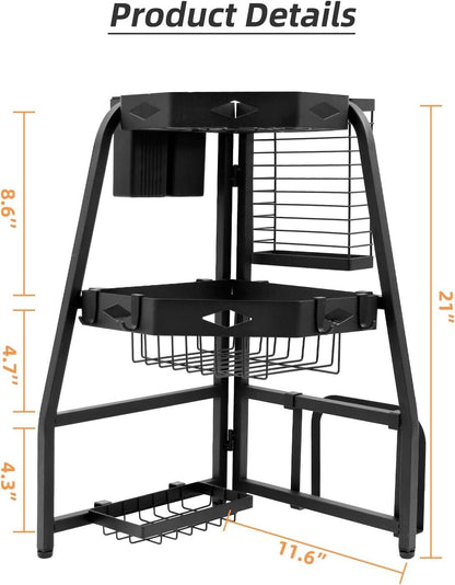 Folding Dish Drying Rack, 2-Tier Metal Corner Drain Rack for Kitchen Sink